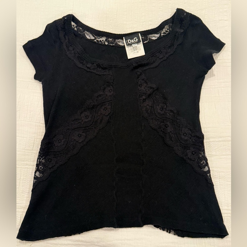 Authentic Dolce & Gabbana Black Lace Short Sleeve Top